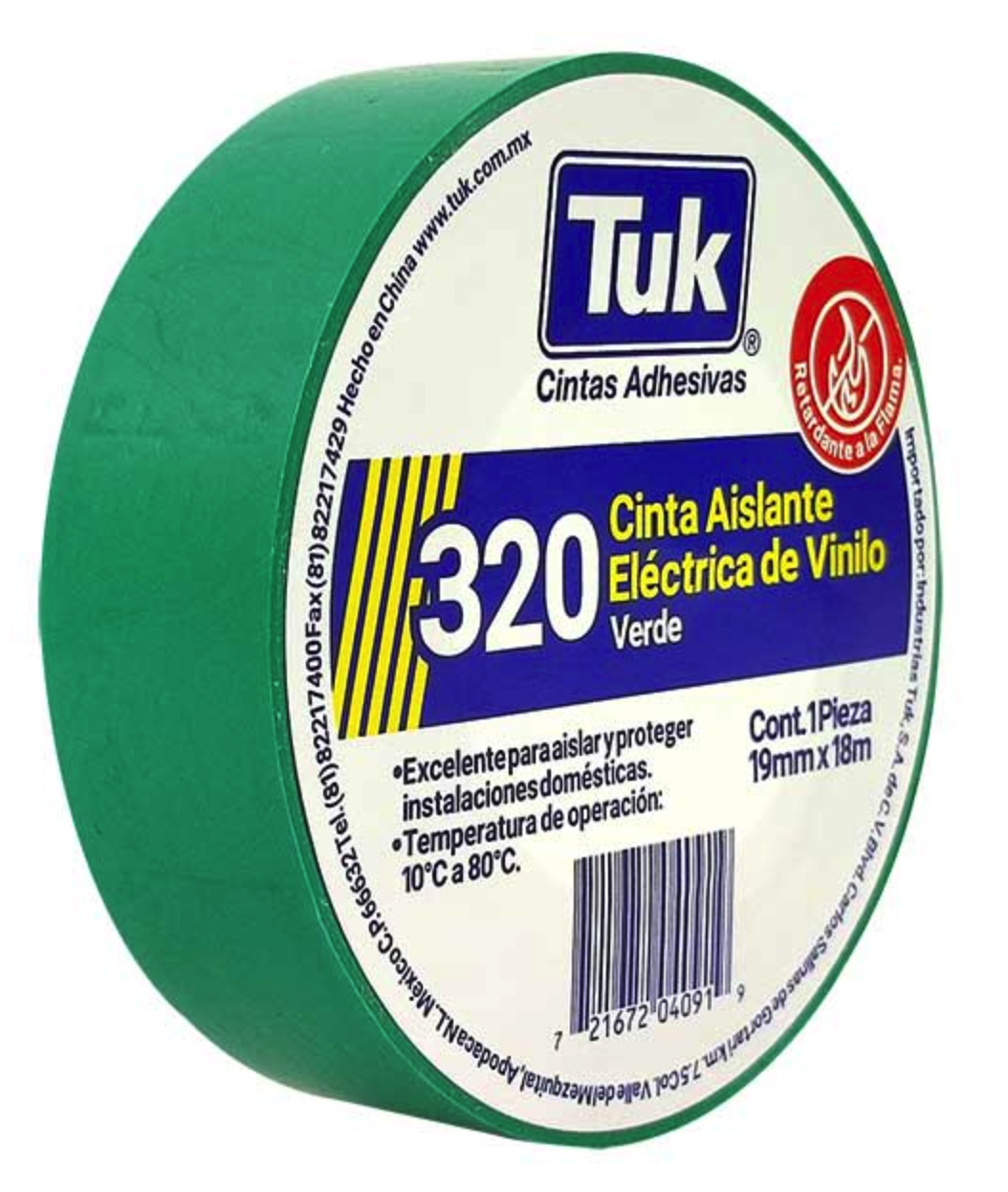 229274 TUK - Cinta de aislar 19mm x 09mts verde 320 Tuk