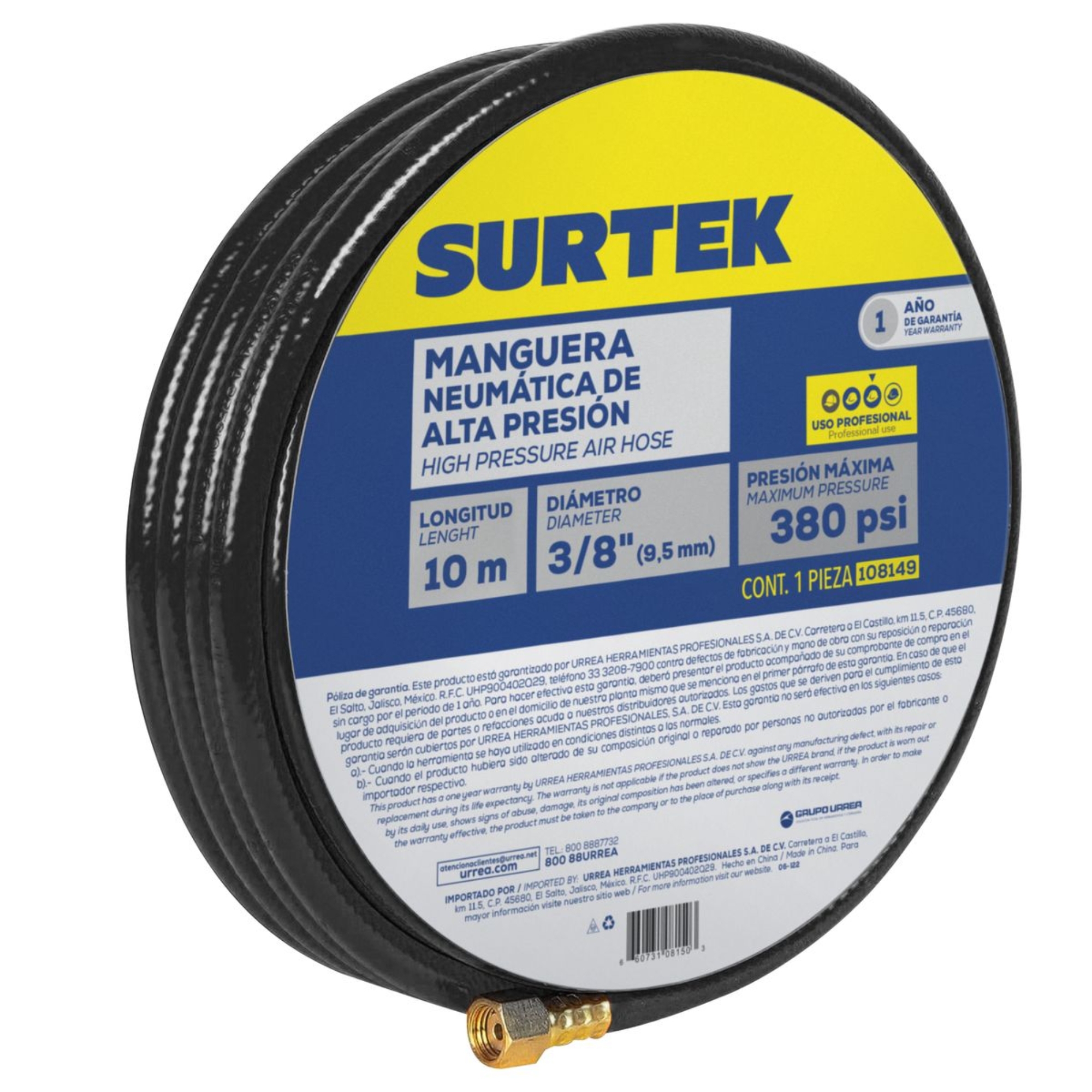 229512 SURTEK - Manguera para compresor hule 3/8