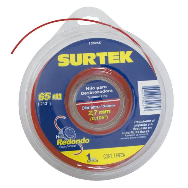232687 SURTEK - Hilo desbrozadora 2.7mm x 65mt rojo blister 130265 Surtek