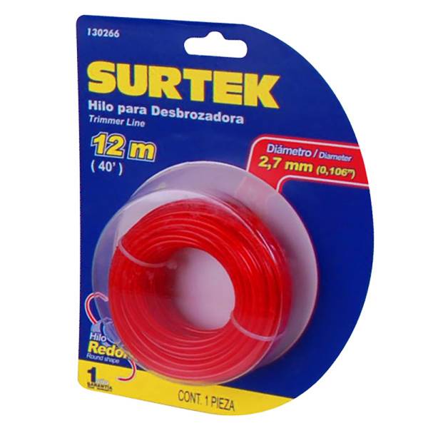 232756 SURTEK - Hilo desbrozadora 2.7mmx12mt rojo blister 130266 Surtek