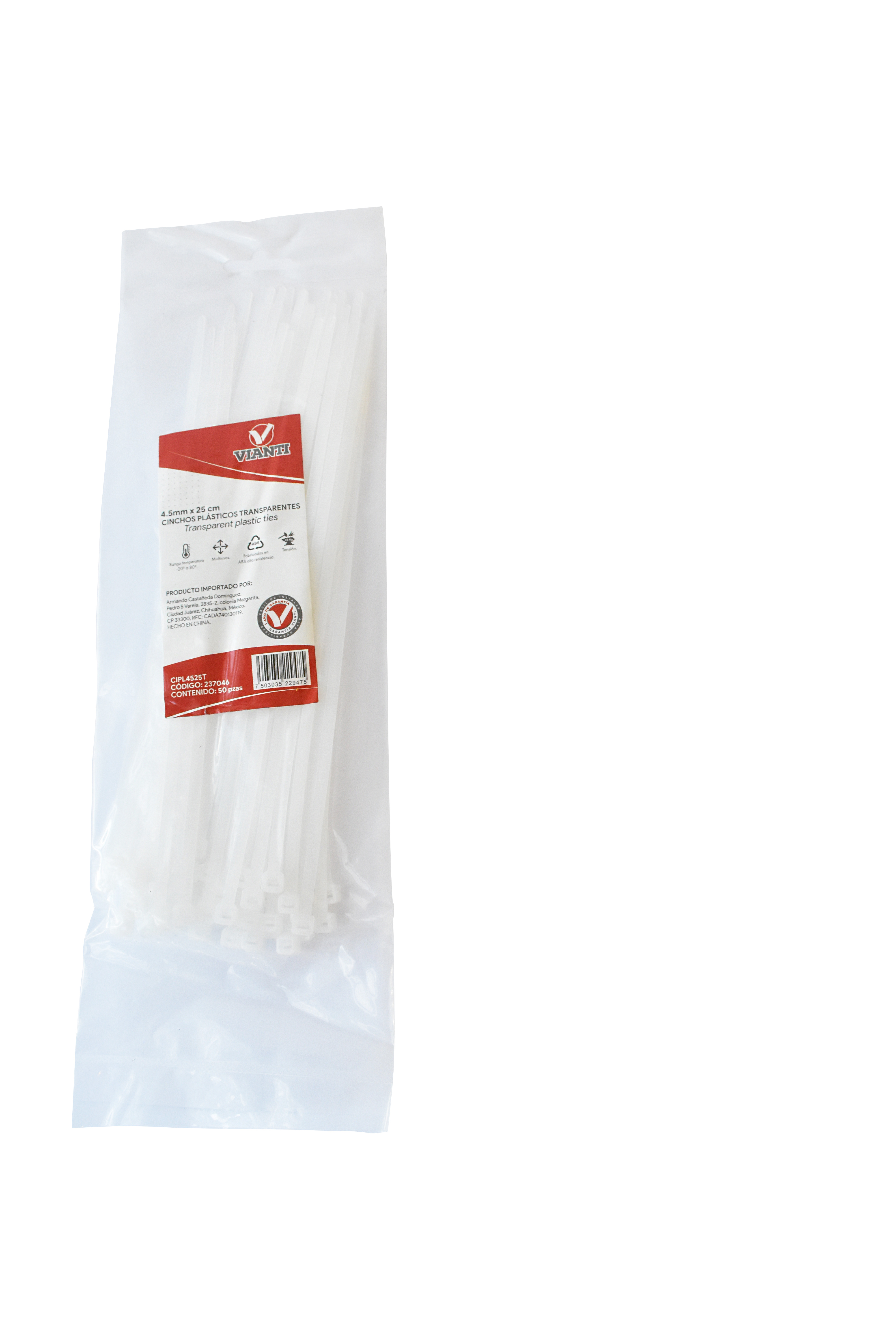 237050 VIANTI - Cinchos plasticos 4.5mm x 050cm con 25 natural CIPL4550T Vianti