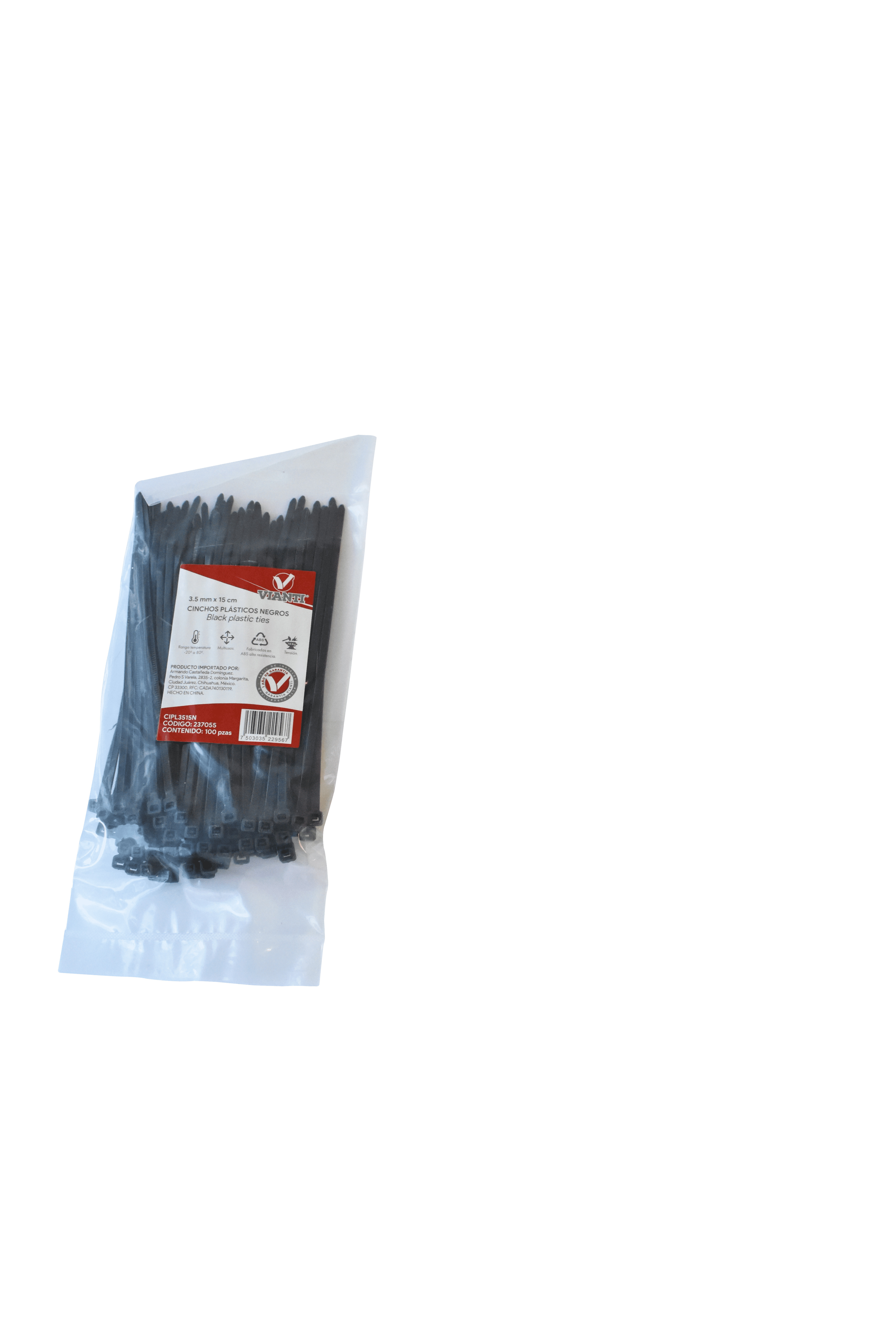 237055 VIANTI - Cinchos plasticos 3.5mm x 015cm con 100 negros CIPL3515N Vianti