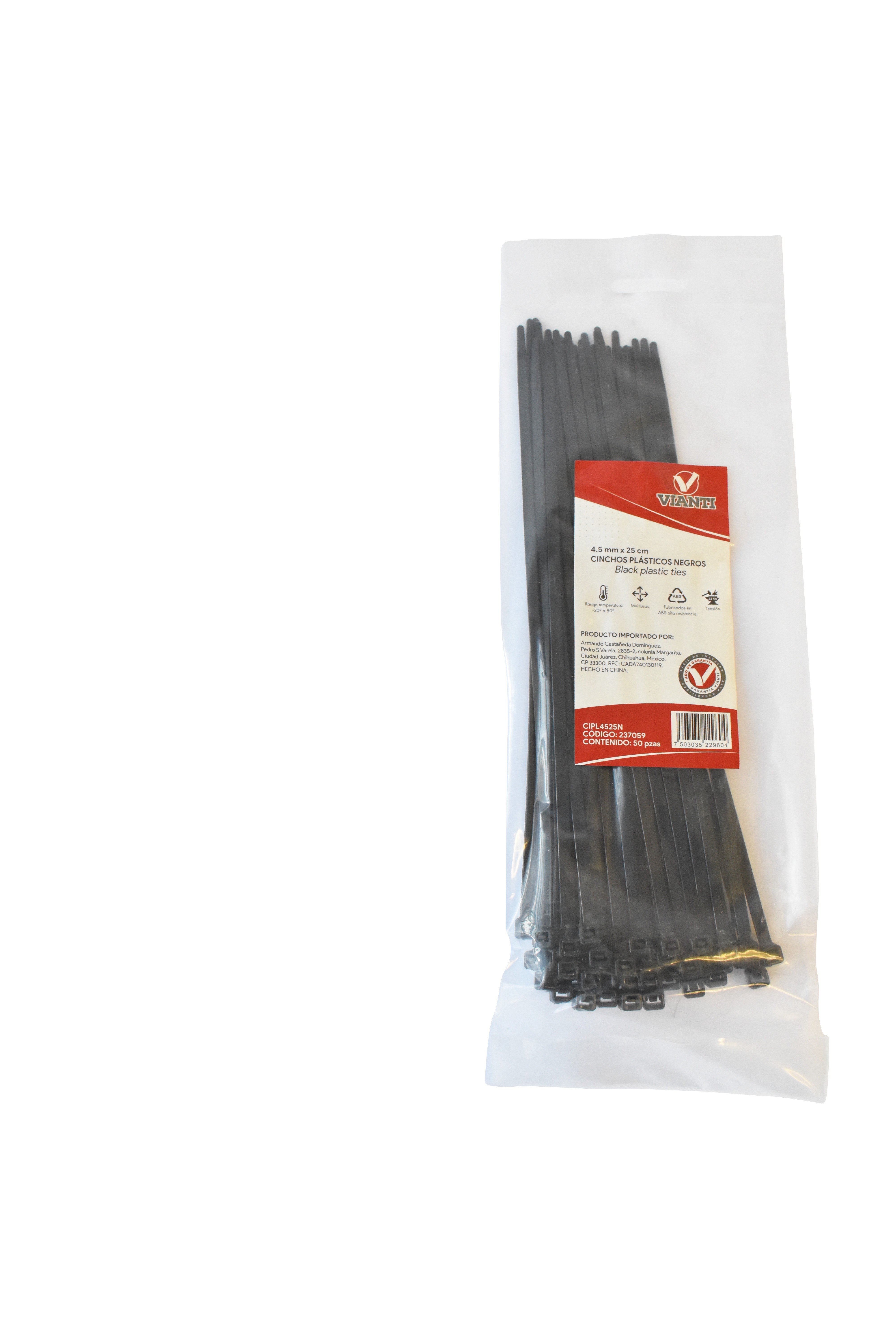 237063 VIANTI - Cinchos plasticos 4.5mm x 050cm con 25 negros CIPL4550N Vianti