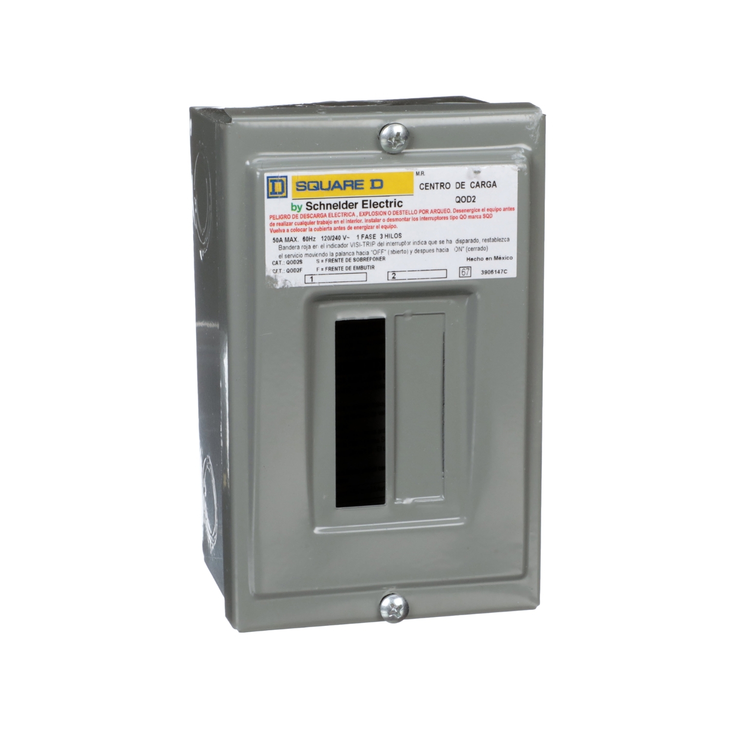 241621 SCHNEIDER - Centro de carga sobreponer 2 circuitos 50a QOD2S Square D Schneider