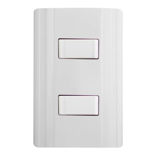 280383 MONTANA - Placa 2 ventanas con apagadores sencillo y apagador escalera blanco Corsa Montana