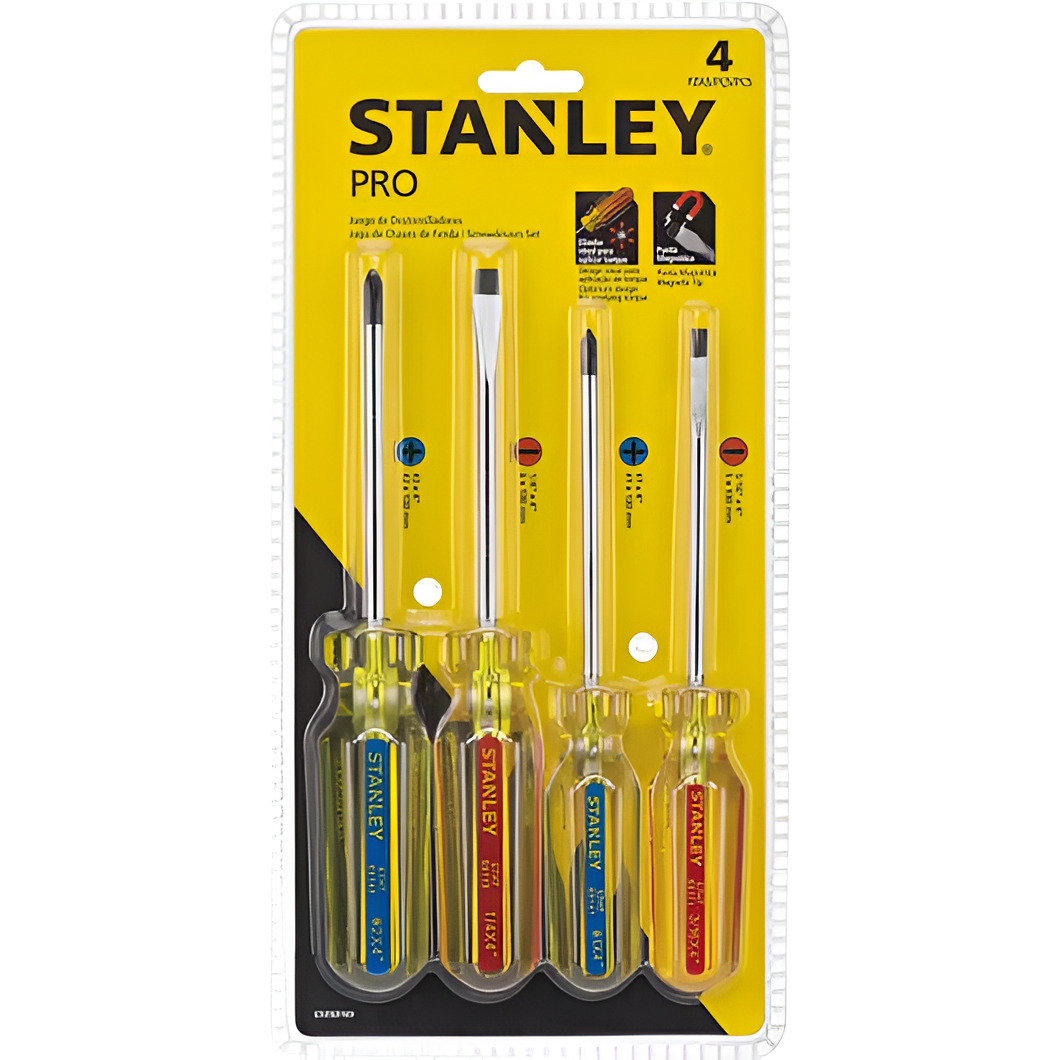 283047 STANLEY - Juego 4 desarmadores mango PVC transparente PRO Stanley