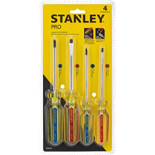283047 STANLEY - Juego 4 desarmadores mango PVC transparente PRO Stanley