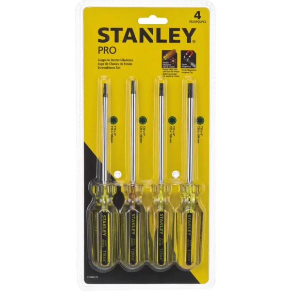 283048 STANLEY - Juego 4 desarmadores Torx mango pvc transparente PRO Stanley