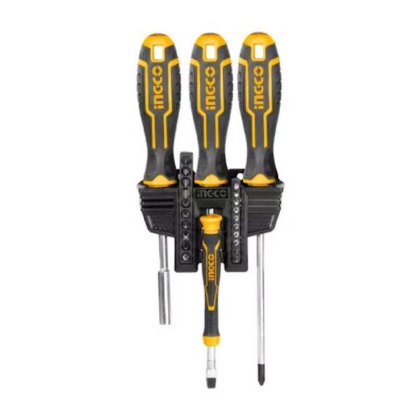 284687 INGCO - Juego 4 desarmadores y 20 puntas mango con grip Ingco