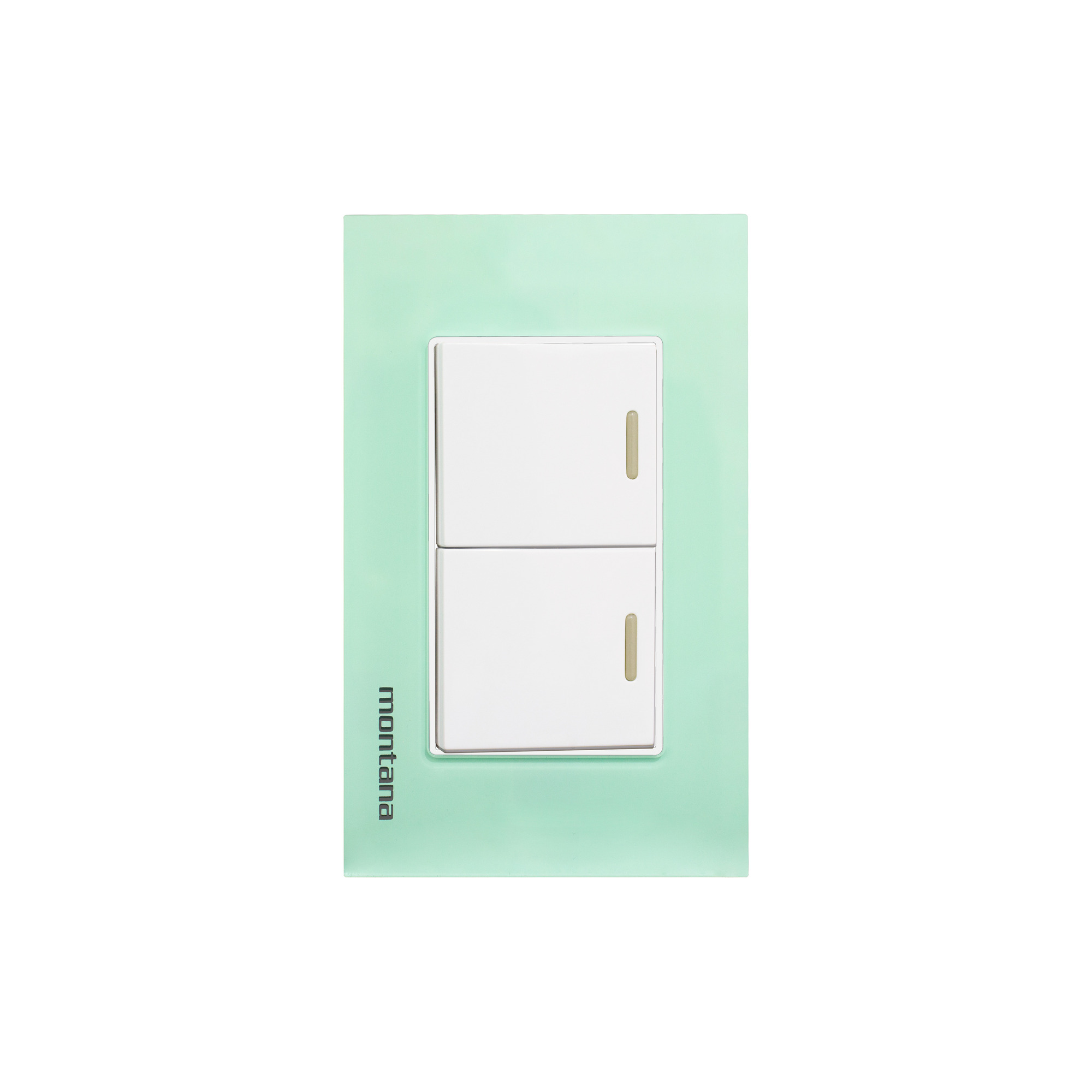 284800 MONTANA - Placa 2 ventanas con apagador sencillo y apagador escalera aqua Krystal Montana