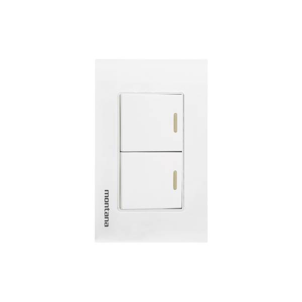 284801 MONTANA - Placa 2 ventanas con apagador sencillo y apagador escalera blanco Krystal Montana
