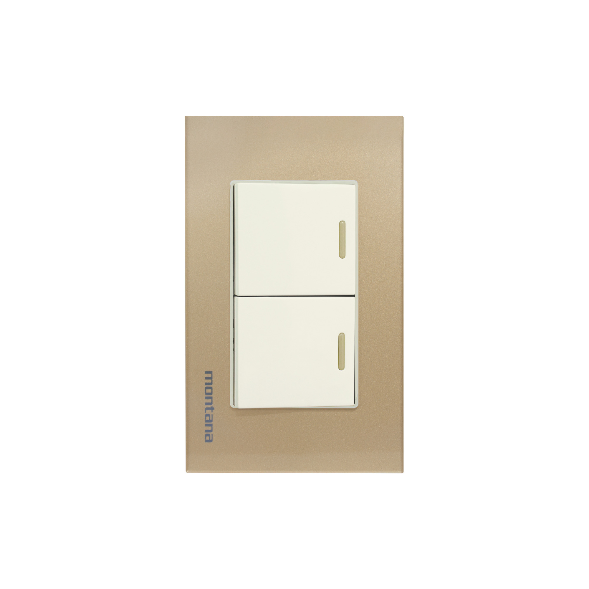284802 MONTANA - Placa 2 ventanas con apagador sencillo y apagador escalera dorado Krystal Montana