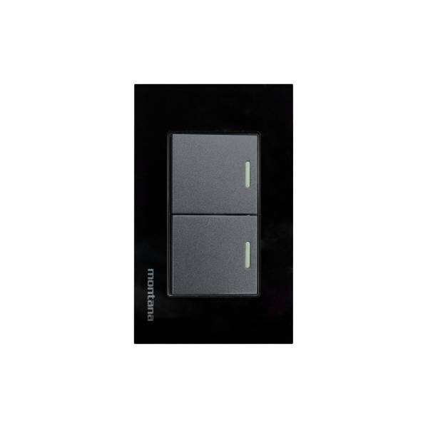 284803 MONTANA - Placa 2 ventanas con apagador sencillo y apagador escalera negro Krystal Montana