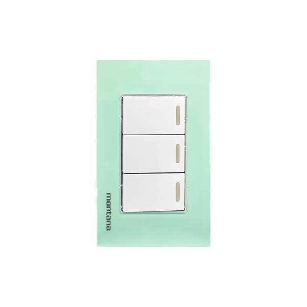 284812 MONTANA - Placa 3 ventanas con 3 apagadores sencillos aqua Krystal Montana