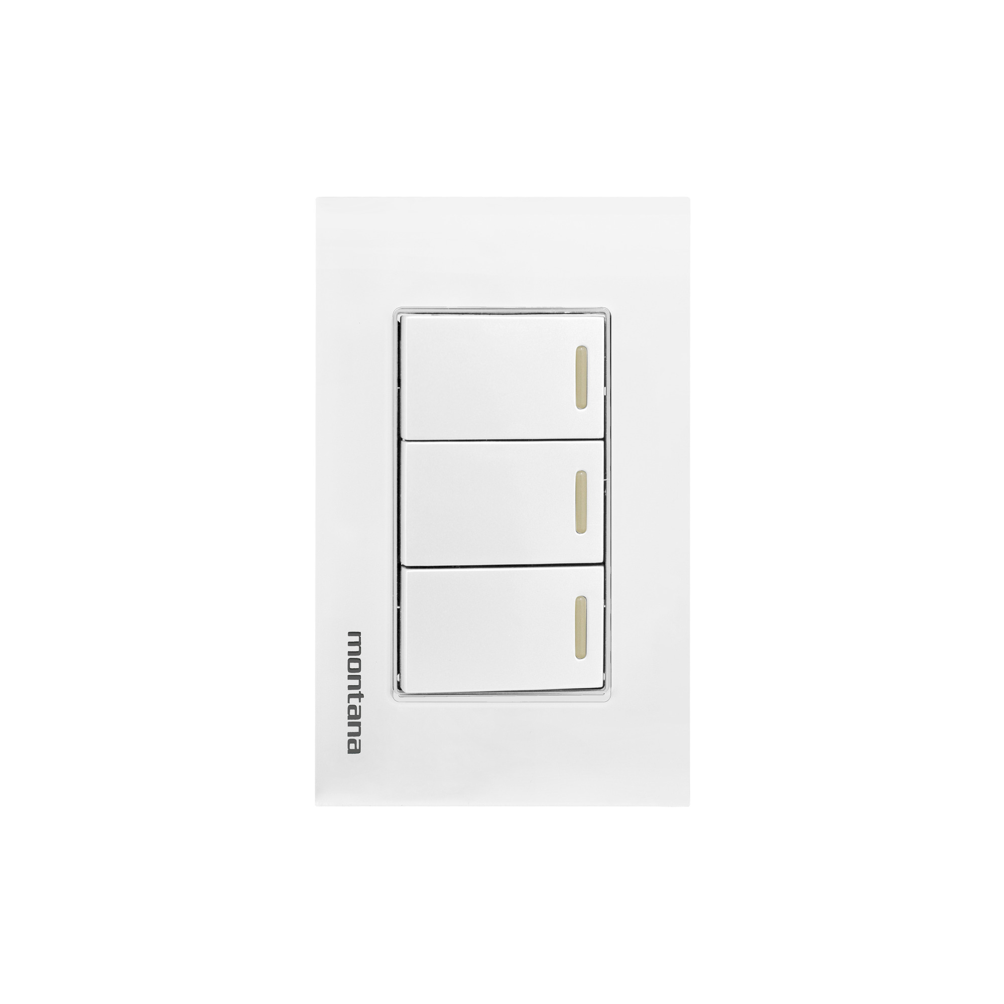 284813 MONTANA - Placa 3 ventanas con 3 apagadores sencillos blanco Krystal Montana
