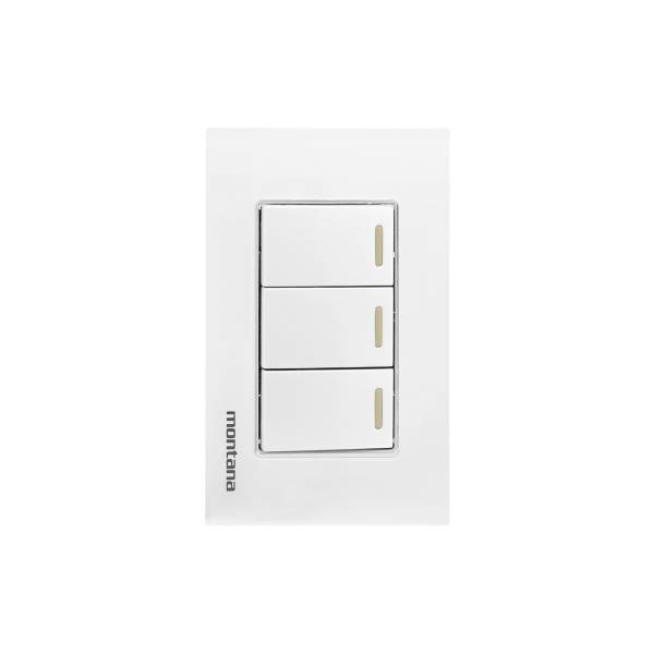 284813 MONTANA - Placa 3 ventanas con 3 apagadores sencillos blanco Krystal Montana