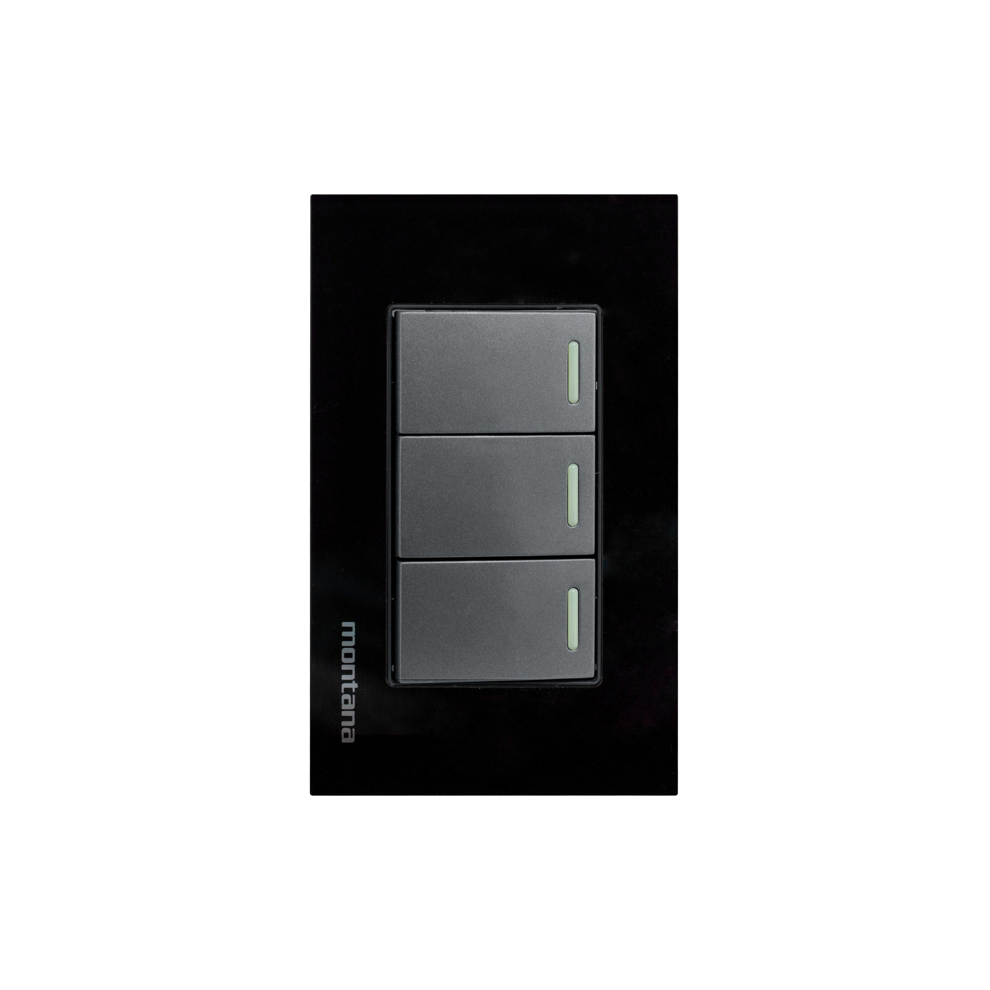 284815 MONTANA - Placa 3 ventanas con 3 apagadores sencillos negro Krystal Montana