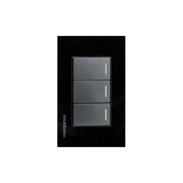284815 MONTANA - Placa 3 ventanas con 3 apagadores sencillos negro Krystal Montana