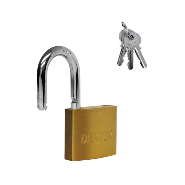 285616 DEXTER - Candado laton 25mm llave tradicional gancho corto pulido blister Dexter
