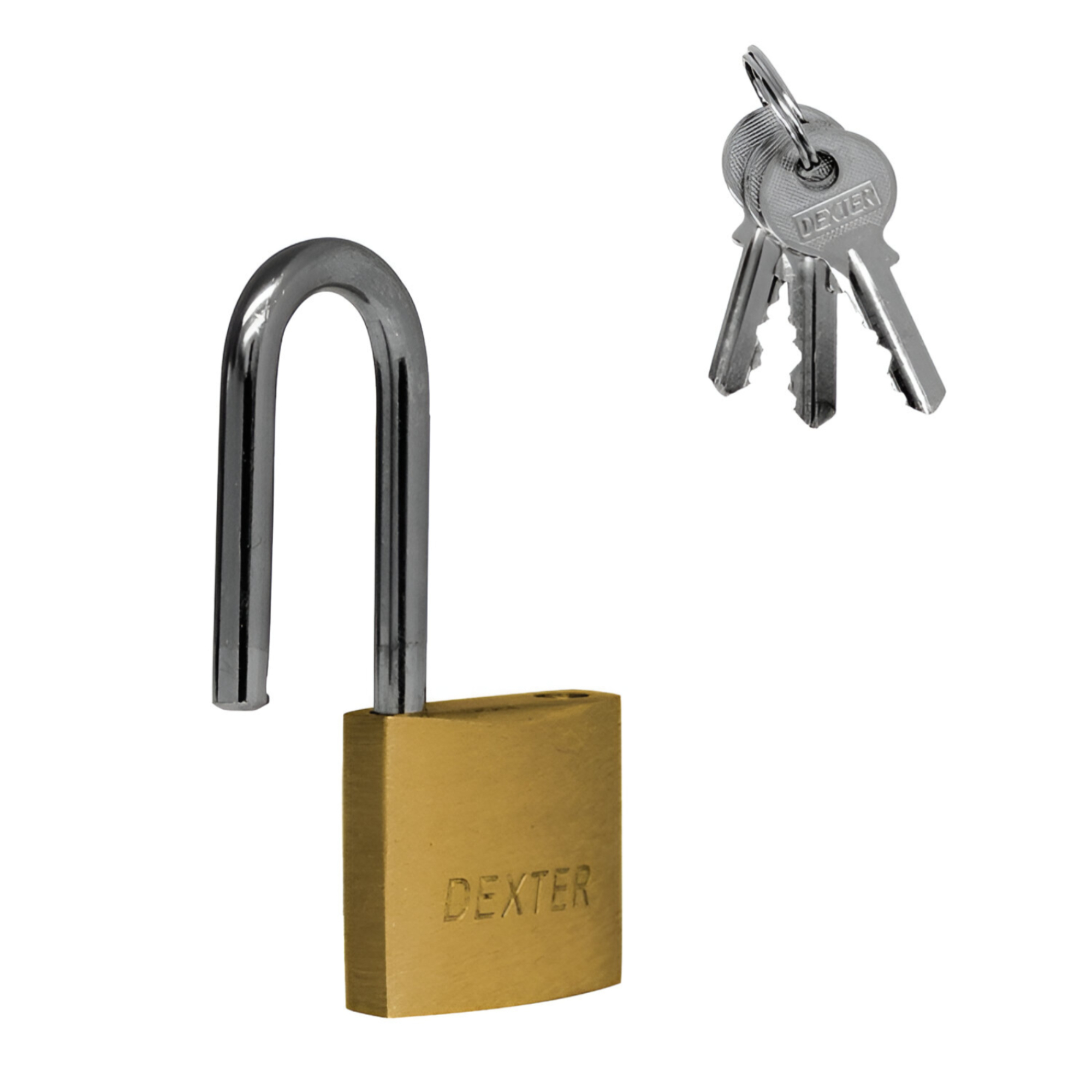285619 DEXTER - Candado laton 40mm llave tradicional gancho largo pulido blister Dexter