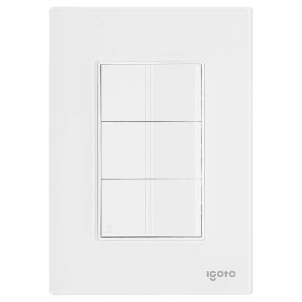 286226 IGOTO - Placa 3 ventanas con 2 apagadores sencillos y apagador escalera blanco Cristal Igoto
