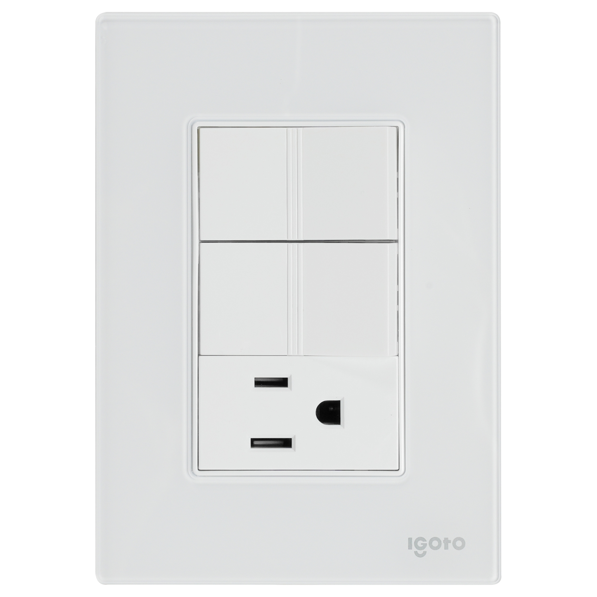 286227 IGOTO - Placa 3 ventanas con 2 apagadores sencillos y contacto 2p+t blanco Cristal Igoto