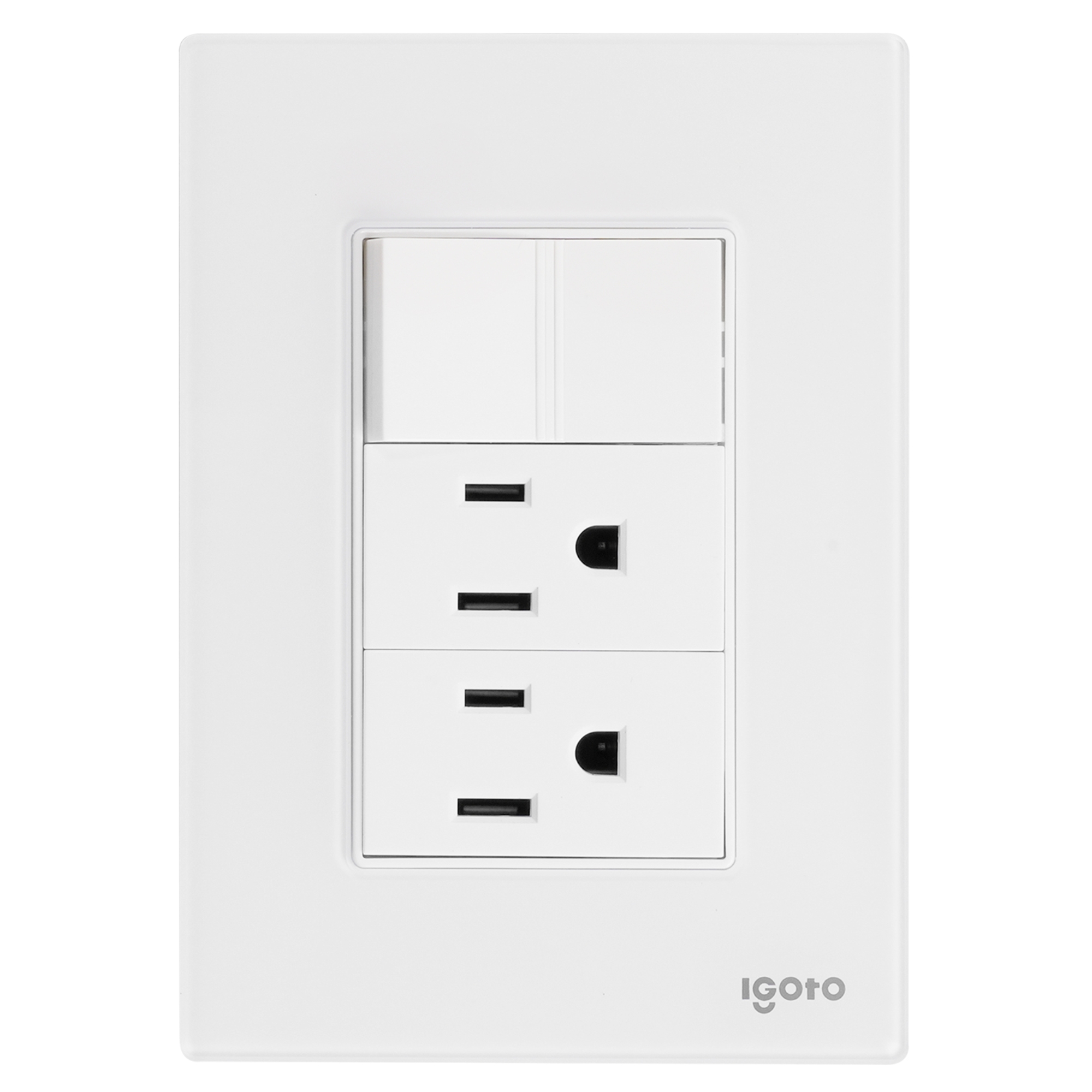 286228 IGOTO - Placa 3 ventanas con 2 contactos 2p+t y apagador sencillo blanco Cristal Igoto
