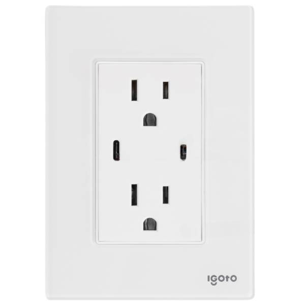 286229 IGOTO - Placa 3 ventanas con 2 contactos USB y contacto 2p+t blanco Cristal Igoto
