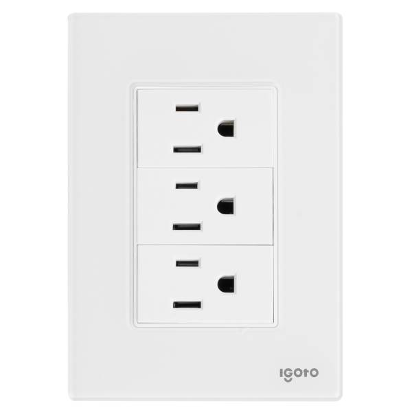 286232 IGOTO - Placa 3 ventanas con 3 contactos 2p+t blanco Cristal Igoto