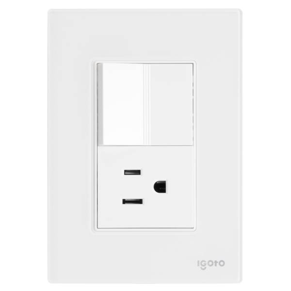 286237 IGOTO - Placa 3 ventanas con apagador sencillo y contacto 2p+t blanco Cristal Igoto