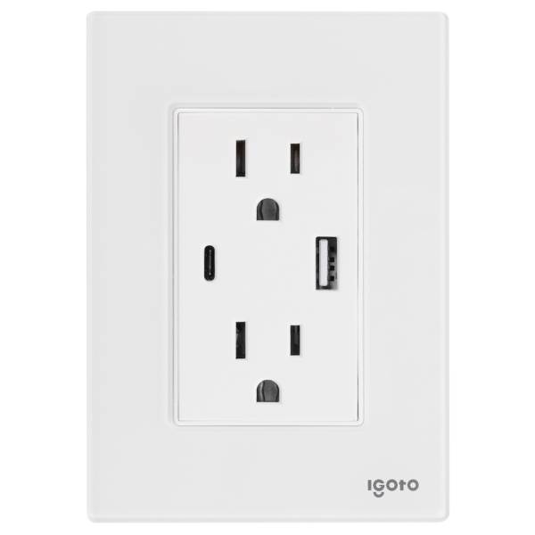 286242 IGOTO - Placa 3 ventanas con toma USB y USB-C blanco Cristal CRIS1025 Igoto