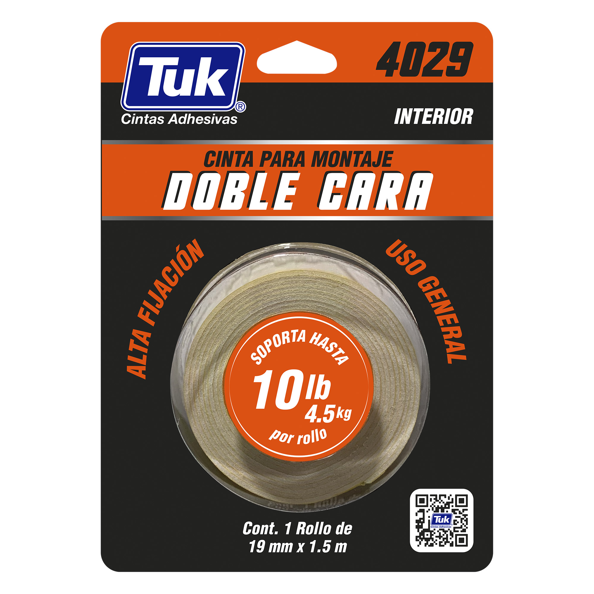 286814 TUK - Cinta de montaje 19mm x 01.5mts 4029 Tuk