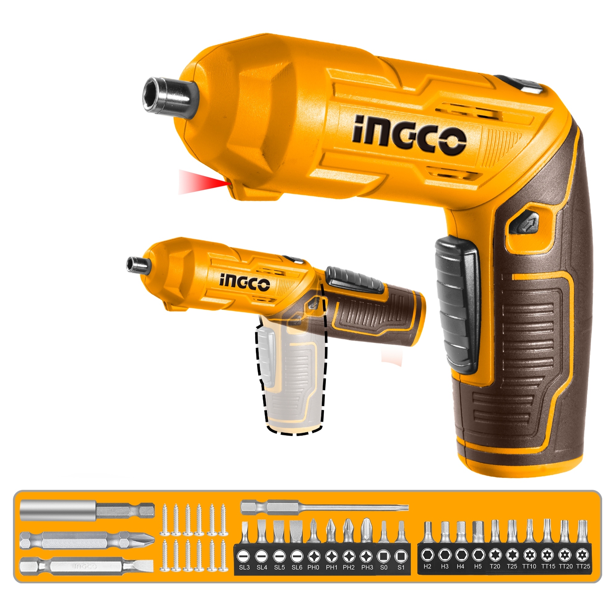 286833 INGCO - Atornillador inalambrico 4v con 24 accesorios recargable USB C Ingco