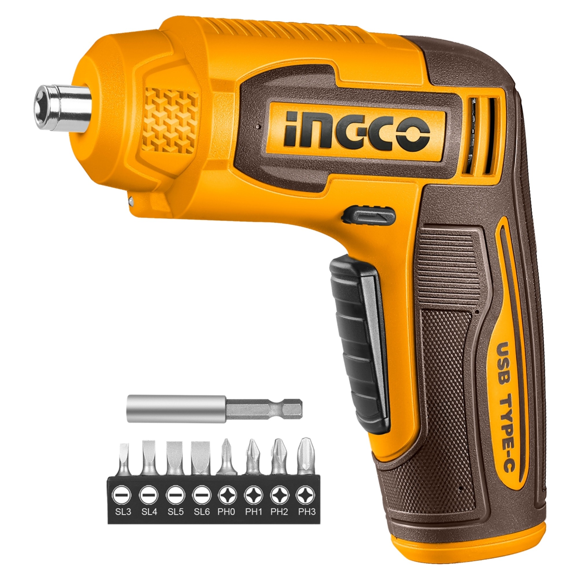 Atornillador inalambrico 4v con 9 accesorios recargable USB C 4Nm Ingco