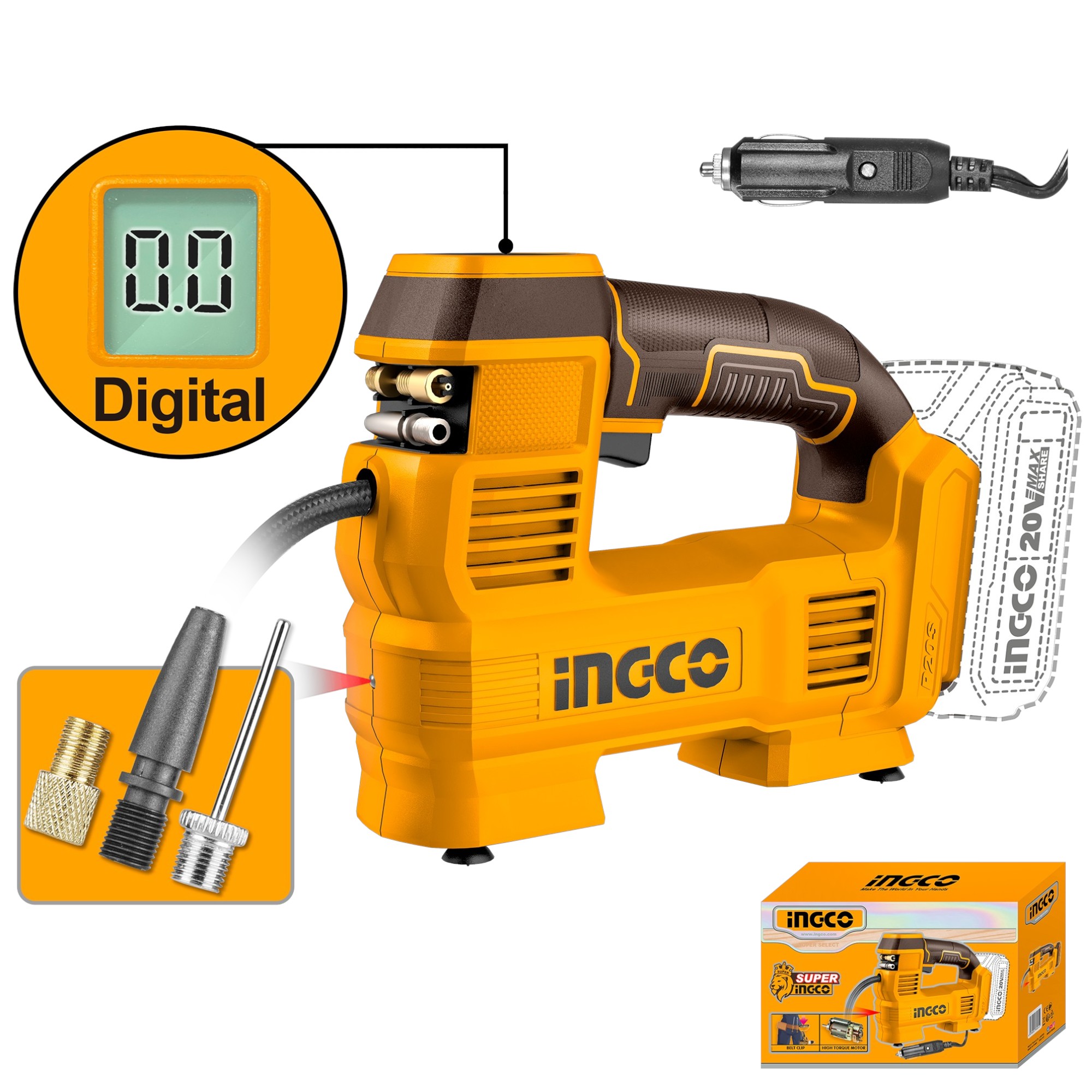 Compresor inflador inalambrico 20v 160psi sin bateria y cargador Ingco