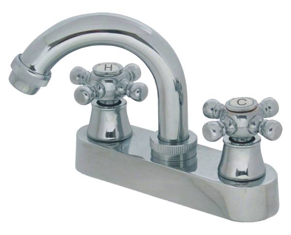 5681 RUGO - Mezcladora lavabo de bronce tipo curvo maneral cruz 1/4 de vuelta cromada 21PH Rugo